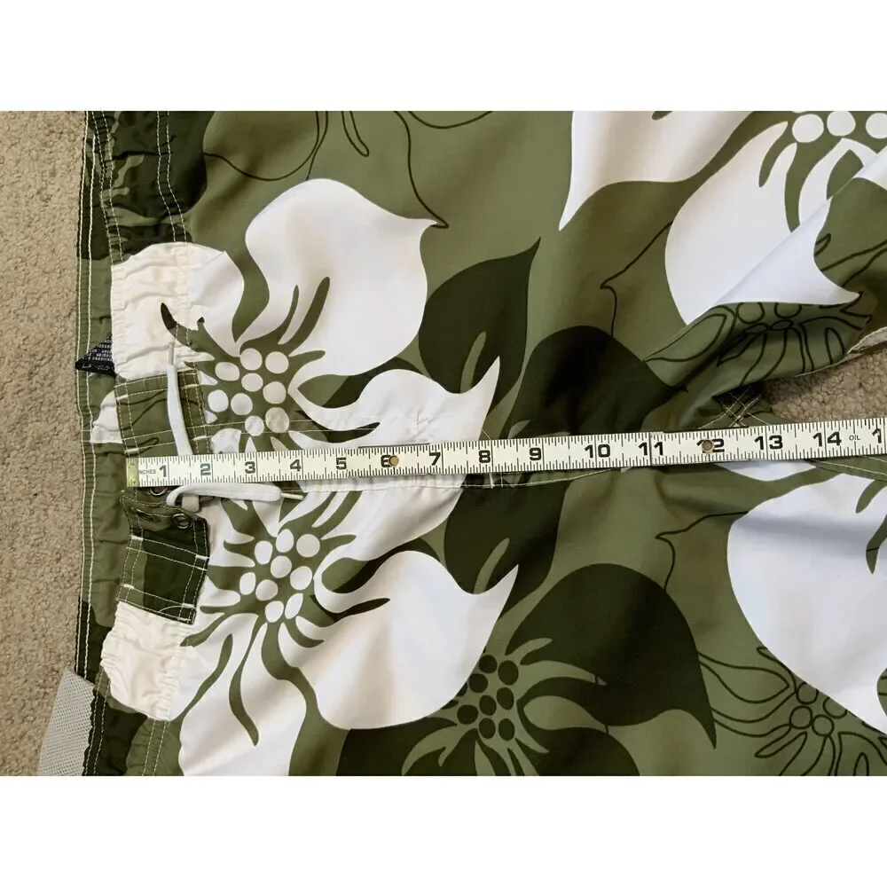 No Boundaries Green Floral Pattern Drawstring Board Shorts‎ Mens Size Large